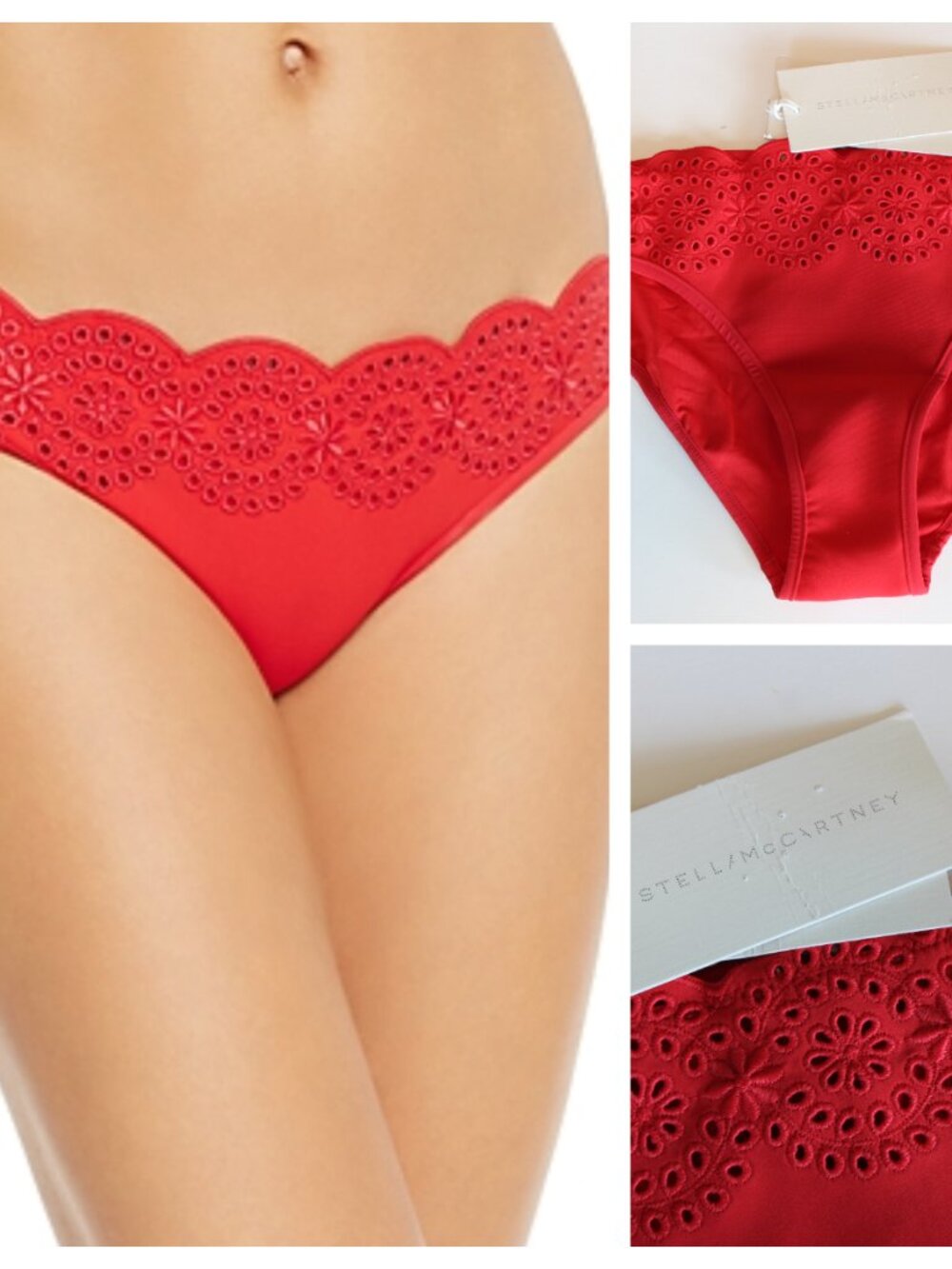 Stella McCartney Scallop Embroidered Bikini Swim Bottom Tango Red Medium NWT